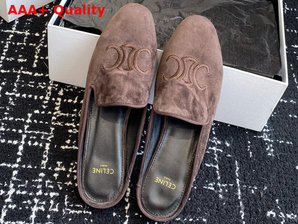 Celine Triomphe Slippers in Brown Suede Calfskin Replica