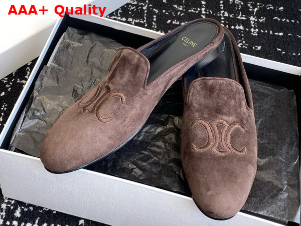 Celine Triomphe Slippers in Brown Suede Calfskin Replica