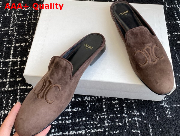 Celine Triomphe Slippers in Brown Suede Calfskin Replica