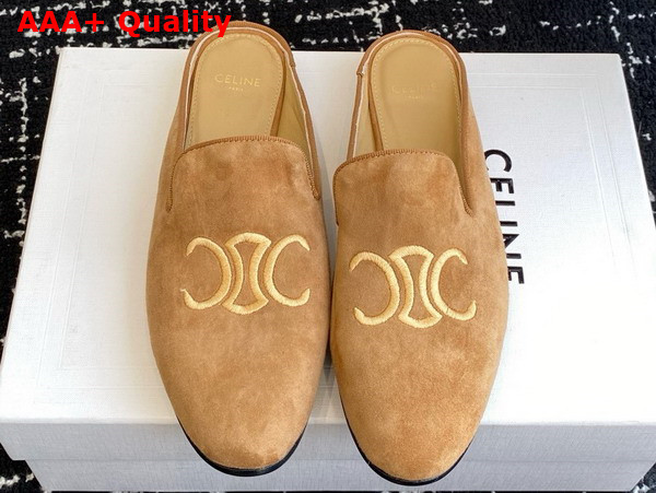 Celine Triomphe Slippers in Tobacco Suede Calfskin Replica