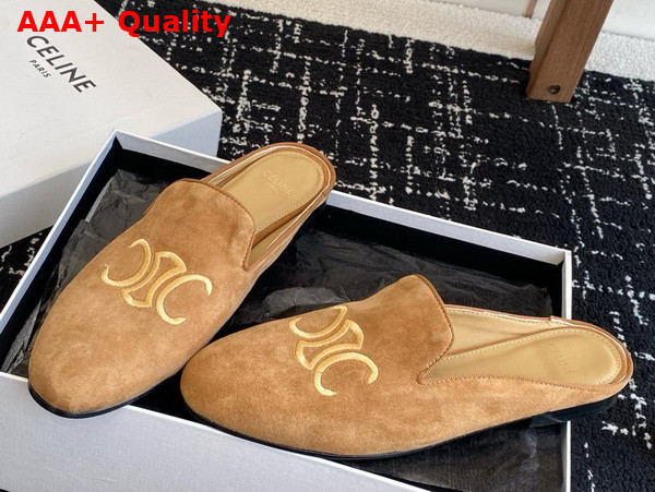 Celine Triomphe Slippers in Tobacco Suede Calfskin Replica