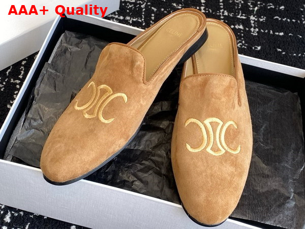 Celine Triomphe Slippers in Tobacco Suede Calfskin Replica