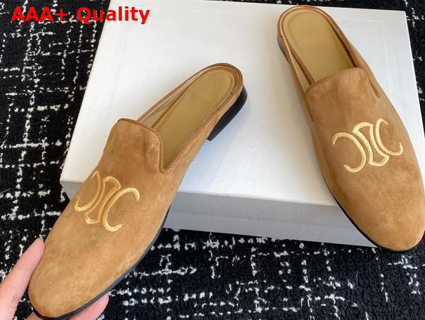 Celine Triomphe Slippers in Tobacco Suede Calfskin Replica