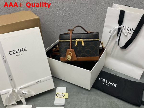 Celine Vanity in Triomphe Canvas and Calfskin Tan Replica