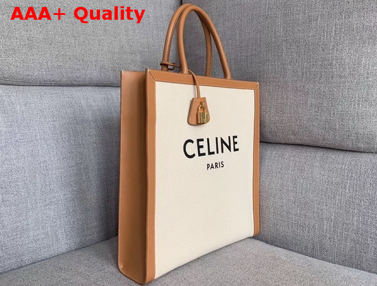 Celine Vertical Cabas Celine in Canvas with Celine Print and Calfskin Natural Tan Replica