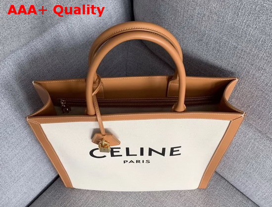 Celine Vertical Cabas Celine in Canvas with Celine Print and Calfskin Natural Tan Replica