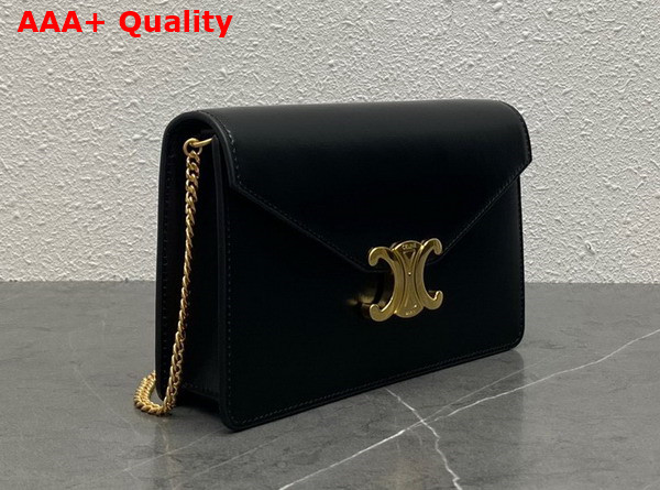 Celine Wallet On Chain Triomphe in Black Shiny Calfskin Replica