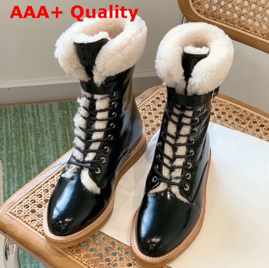 Celine Winter Ankle Boots in Black Calfskin with Lamb Shearling Replica