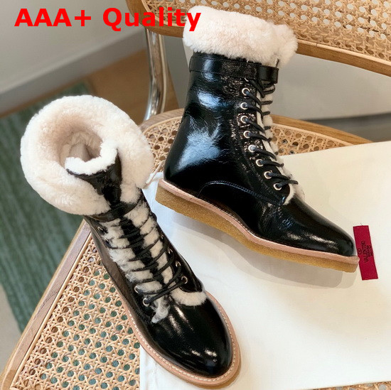 Celine Winter Ankle Boots in Black Calfskin with Lamb Shearling Replica
