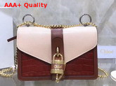 Chloe Aby Chain Shoulder Bag in Embossed Croco Effect and Lizard Effect on Calfskin Chestnut Brown and Pink Replica