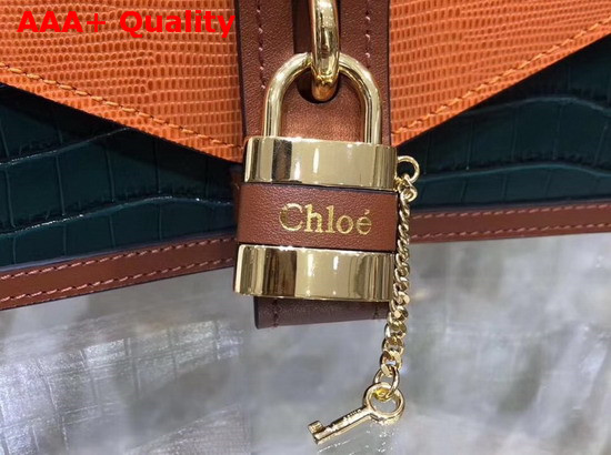 Chloe Aby Chain Shoulder Bag in Embossed Croco Effect and Lizard Effect on Calfskin Green and Orange Replica