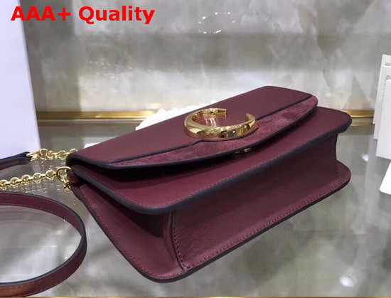 Chloe C Clutch with Chain Shiny and Suede Calfskin Burgundy Replica