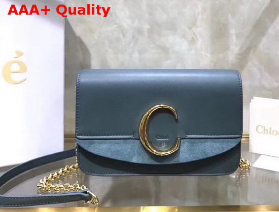 Chloe C Clutch with Chain Shiny and Suede Calfskin Light Blue Replica