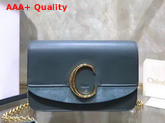 Chloe C Clutch with Chain Shiny and Suede Calfskin Light Blue Replica