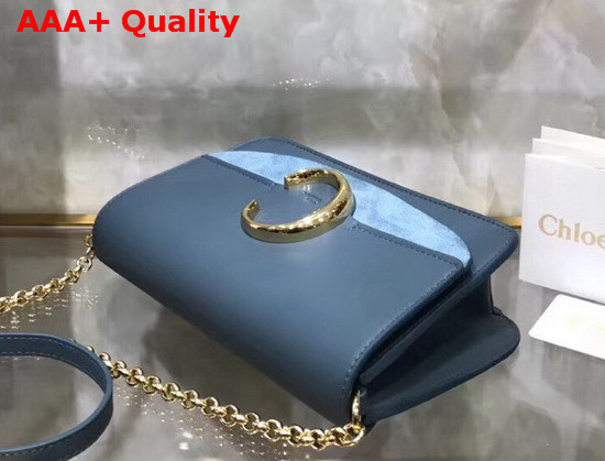 Chloe C Clutch with Chain Shiny and Suede Calfskin Light Blue Replica