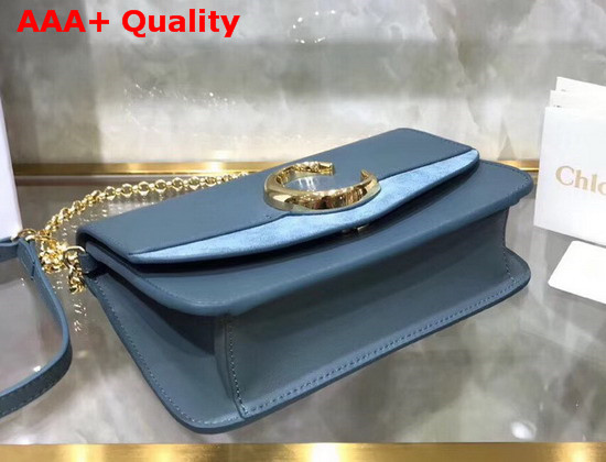 Chloe C Clutch with Chain Shiny and Suede Calfskin Light Blue Replica