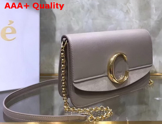 Chloe C Clutch with Chain Shiny and Suede Calfskin Motty Grey Replica
