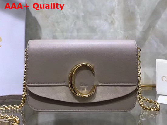 Chloe C Clutch with Chain Shiny and Suede Calfskin Motty Grey Replica