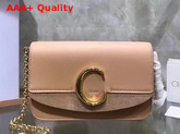 Chloe C Clutch with Chain Shiny and Suede Calfskin Nude Replica