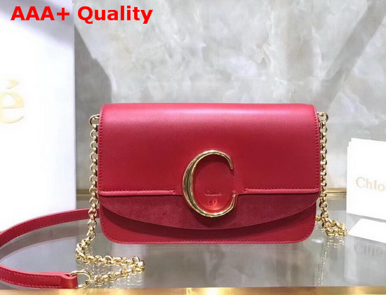 Chloe C Clutch with Chain Shiny and Suede Calfskin Plaid Red Replica