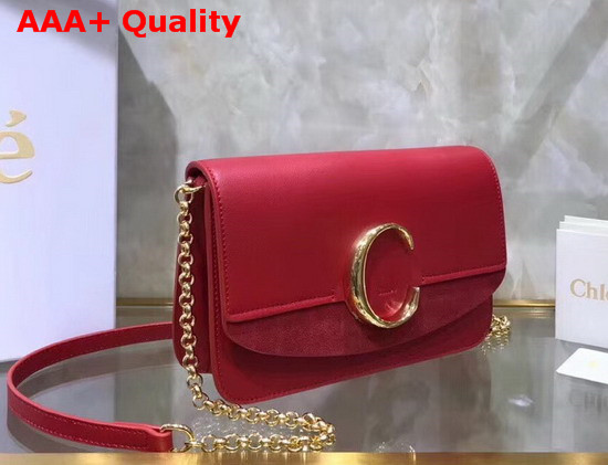 Chloe C Clutch with Chain Shiny and Suede Calfskin Plaid Red Replica