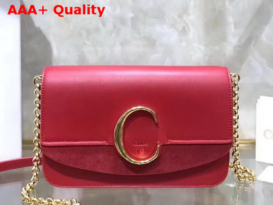 Chloe C Clutch with Chain Shiny and Suede Calfskin Plaid Red Replica