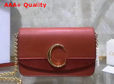 Chloe C Clutch with Chain Shiny and Suede Calfskin Rust Color Replica
