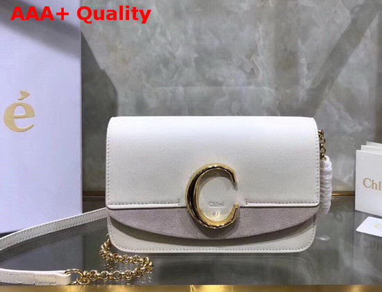 Chloe C Clutch with Chain Shiny and Suede Calfskin White Replica