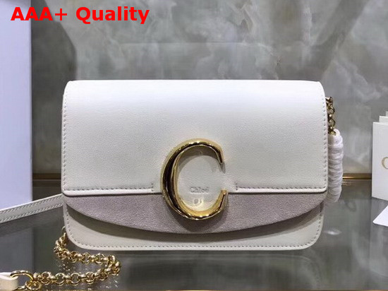 Chloe C Clutch with Chain Shiny and Suede Calfskin White Replica