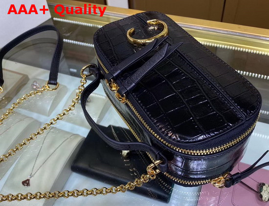 Chloe C Mini Vanity Bag in Black Croc Embossed Calfskin Replica