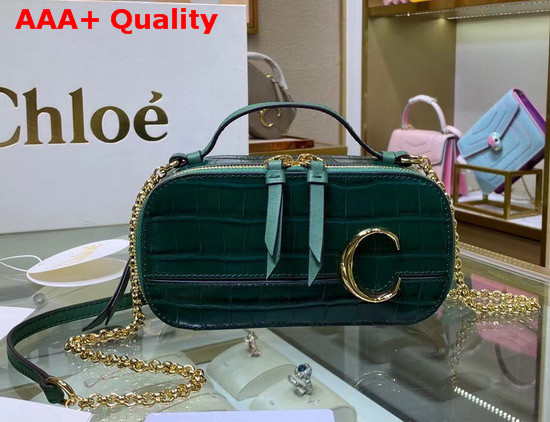 Chloe C Mini Vanity Bag in Croc Embossed Calfskin Woodsy Green Replica