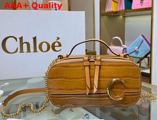 Chloe C Mini Vanity Bag in Light Brown Croc Embossed Calfskin Replica