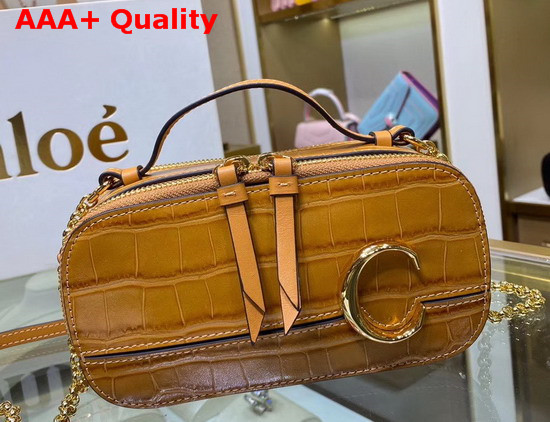 Chloe C Mini Vanity Bag in Light Brown Croc Embossed Calfskin Replica