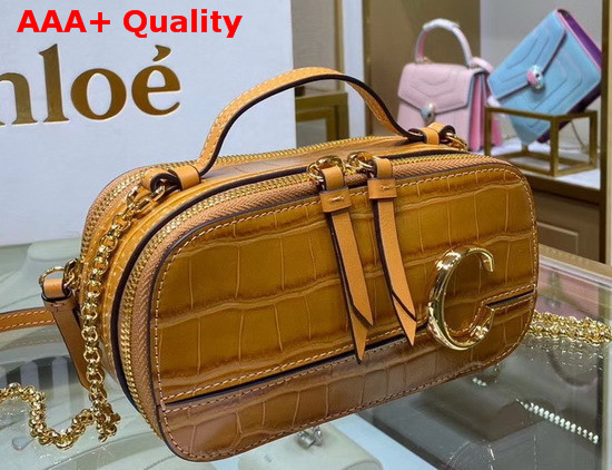 Chloe C Mini Vanity Bag in Light Brown Croc Embossed Calfskin Replica