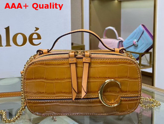 Chloe C Mini Vanity Bag in Light Brown Croc Embossed Calfskin Replica