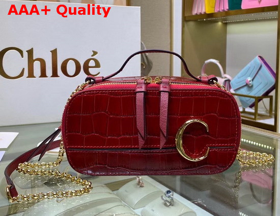 Chloe C Mini Vanity Bag in Red Croc Embossed Calfskin Replica