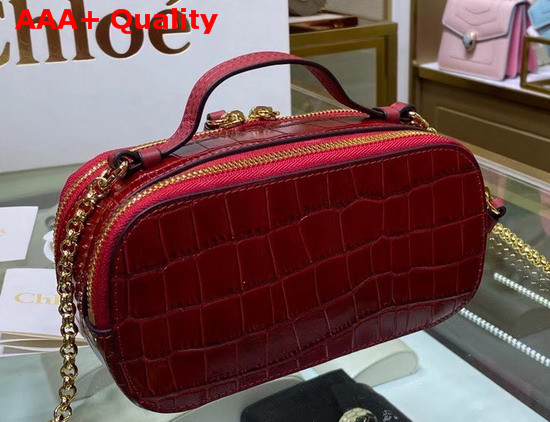 Chloe C Mini Vanity Bag in Red Croc Embossed Calfskin Replica