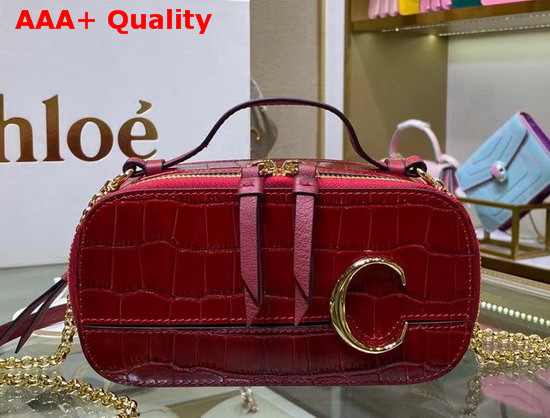 Chloe C Mini Vanity Bag in Red Croc Embossed Calfskin Replica