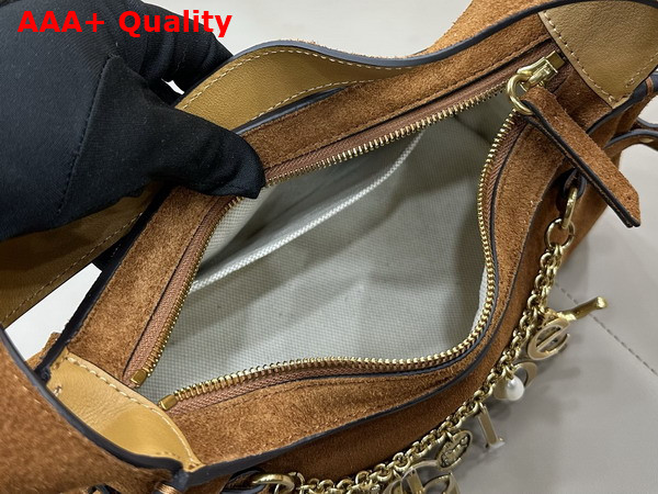 Chloe Charms Hobo Bag in Gold and Khaki Suede Leather Replica