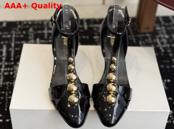 Chloe Cleia Heeled Sandal in Black Patent Calfskin Replica