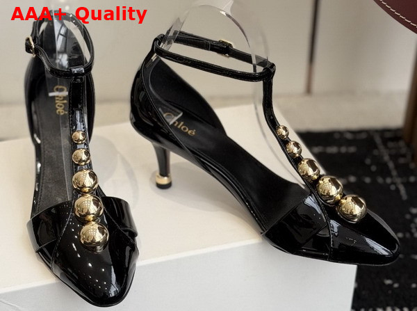 Chloe Cleia Heeled Sandal in Black Patent Calfskin Replica