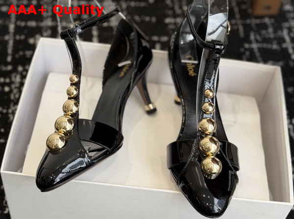 Chloe Cleia Heeled Sandal in Black Patent Calfskin Replica