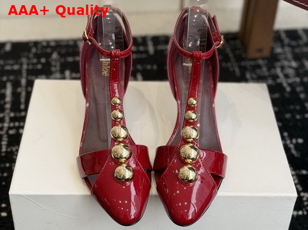 Chloe Cleia Heeled Sandal in Grenat Patent Calfskin Replica
