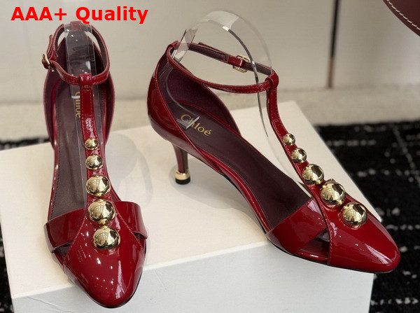 Chloe Cleia Heeled Sandal in Grenat Patent Calfskin Replica