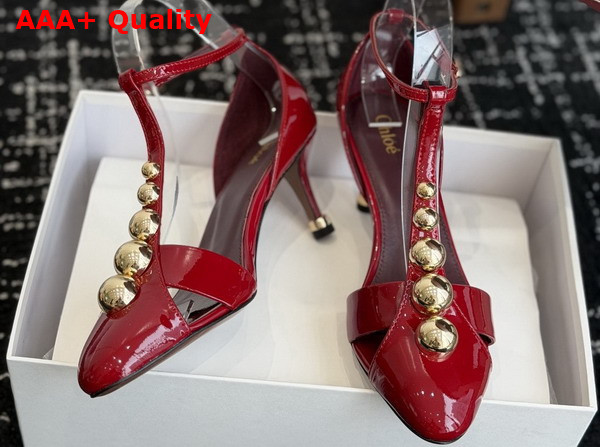 Chloe Cleia Heeled Sandal in Grenat Patent Calfskin Replica