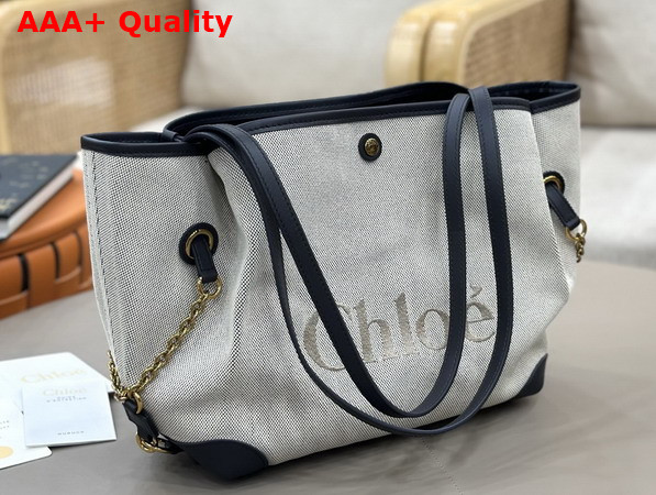 Chloe Clover Double Carry Bag in Canvas Black and Navy Replica