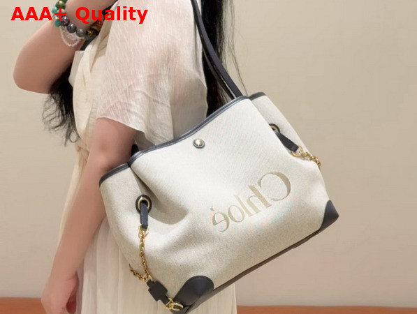 Chloe Clover Double Carry Bag in Canvas Black and Navy Replica
