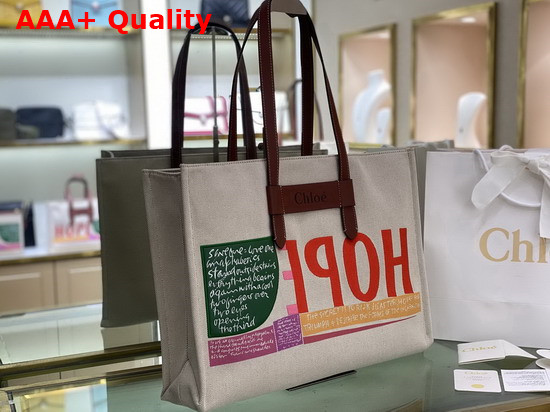 Chloe Corita Kent Large Tote Bag in Embroidered Artwork and Shiny Calfskin Replica