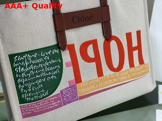 Chloe Corita Kent Large Tote Bag in Embroidered Artwork and Shiny Calfskin Replica
