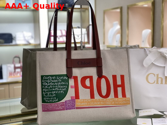 Chloe Corita Kent Large Tote Bag in Embroidered Artwork and Shiny Calfskin Replica